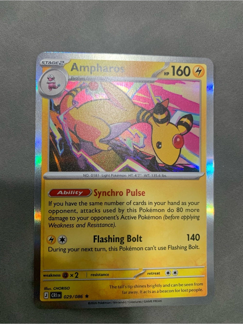 Ampharos Holo Card - Yellow